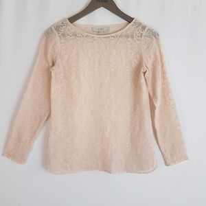 Loft Petites Pastel Pink Lace Long Sleeve Top XXSP